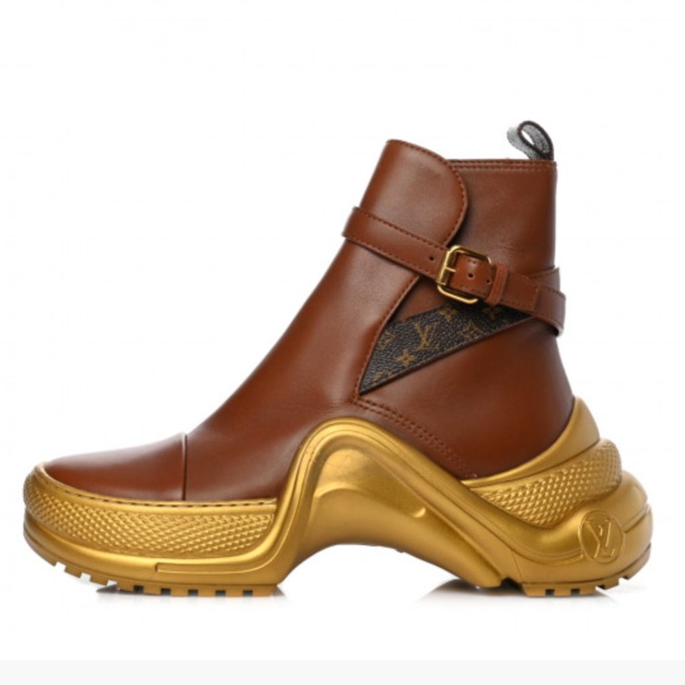 LOUIS VUITTON Calfskin LV Archlight Ankle Boots 37 Cognac Brown
